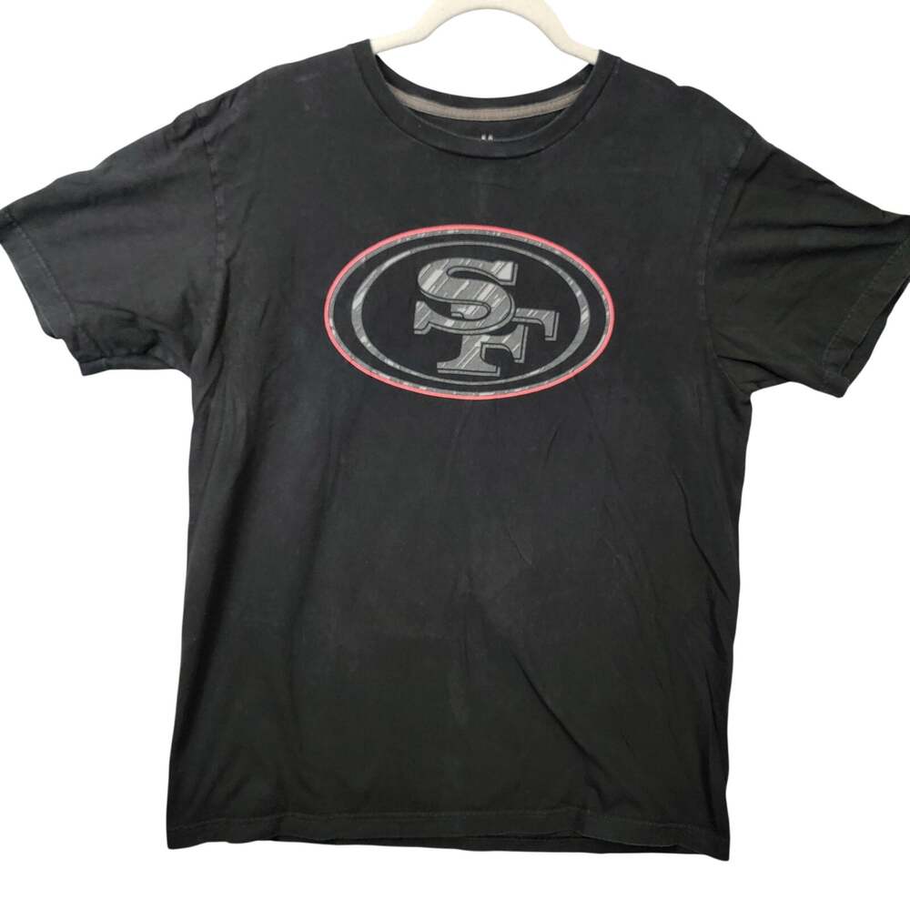 Majestic Triple Peak San Francisco 49ers Logo Tee Mens Large Black Short Sleeve